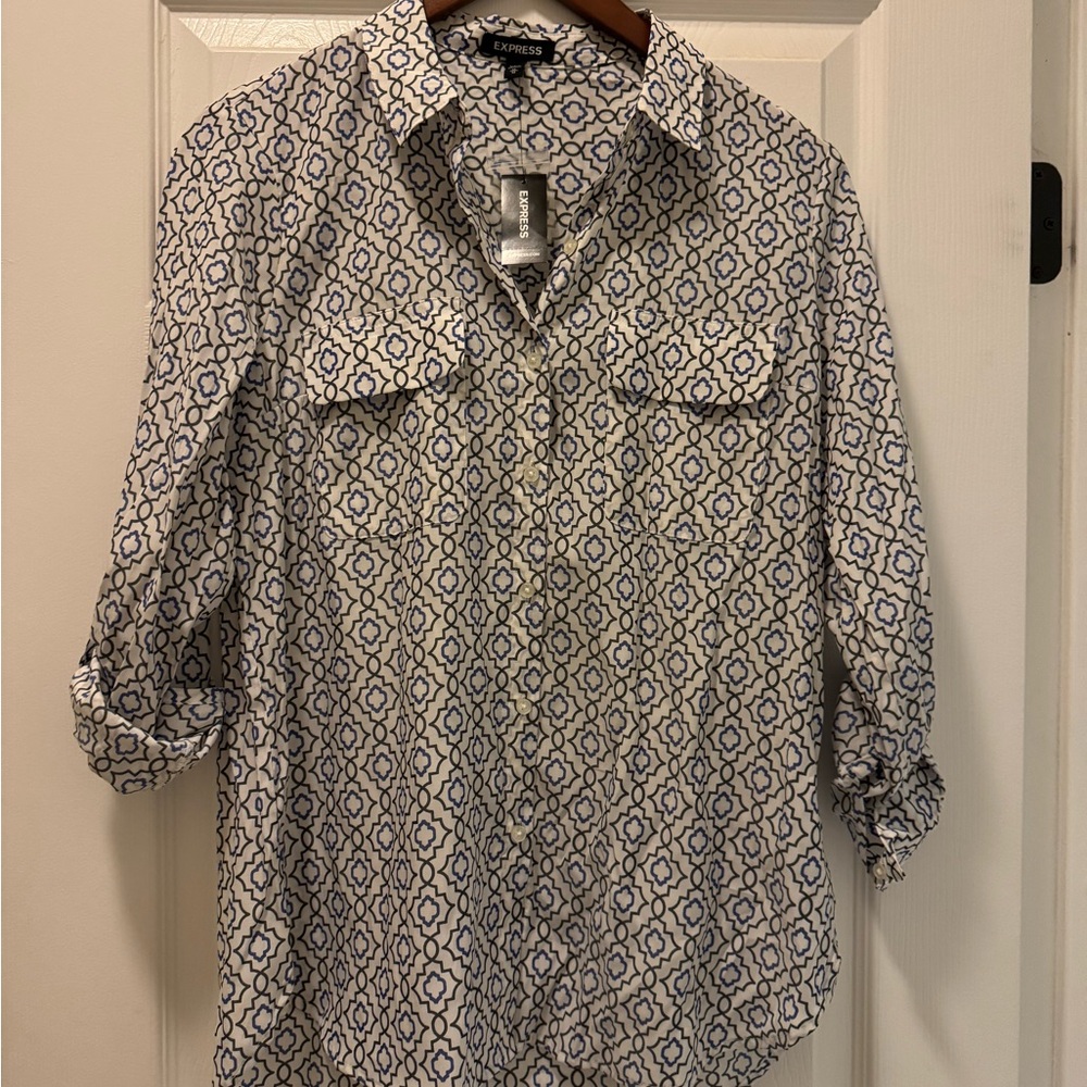 Express Blue Patterned Blouse